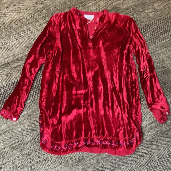 Vintage boho Hippy red velvet tunic unisex India M - Picture 11 of 12
